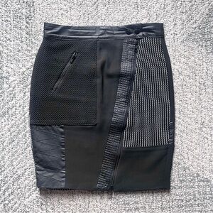 Elizabeth & James “Hastings” Patchwork Pencil Skirt Mixed Media High Waist Black